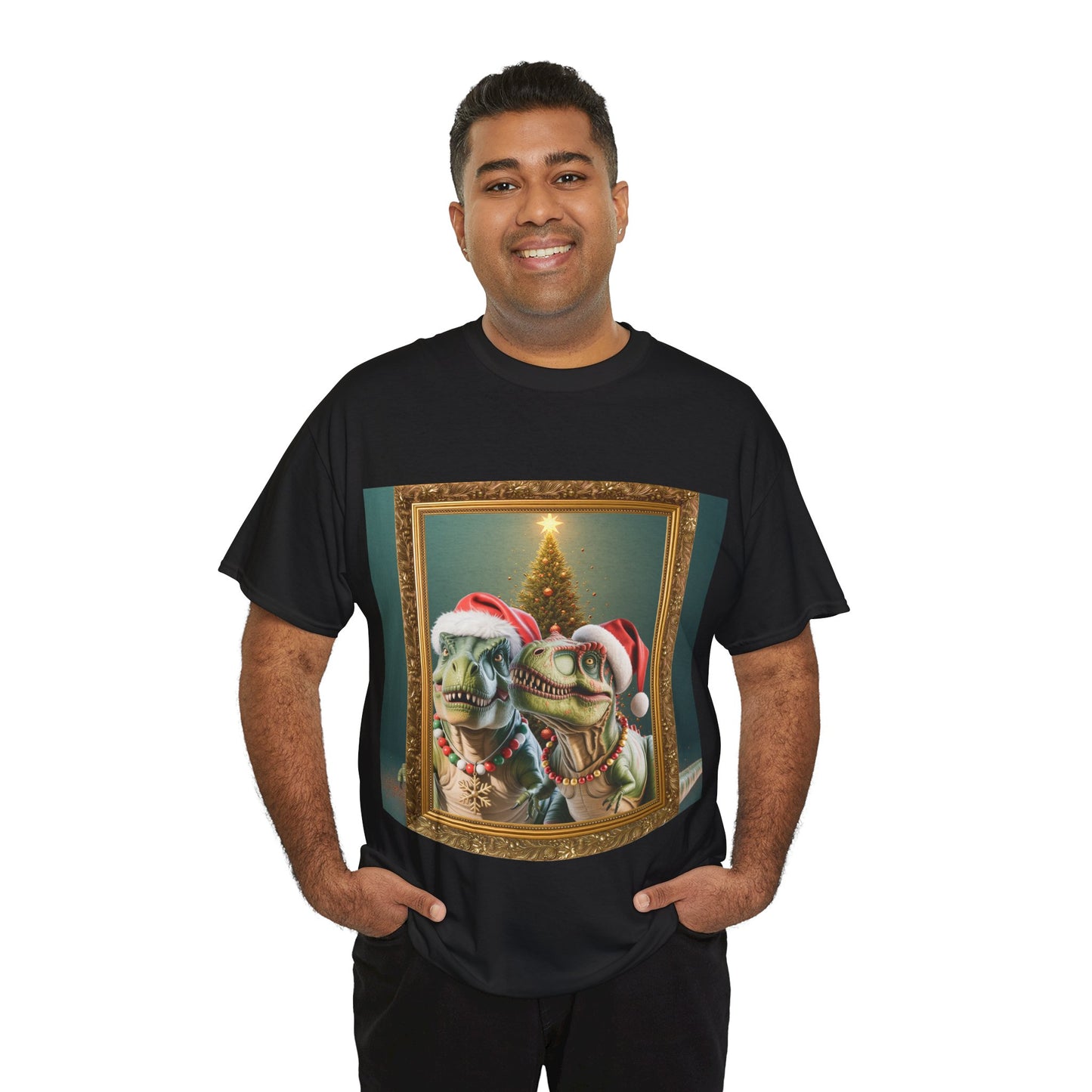 T-Rex Holiday Portrait Tee – Funny Christmas Dinosaur Shirt