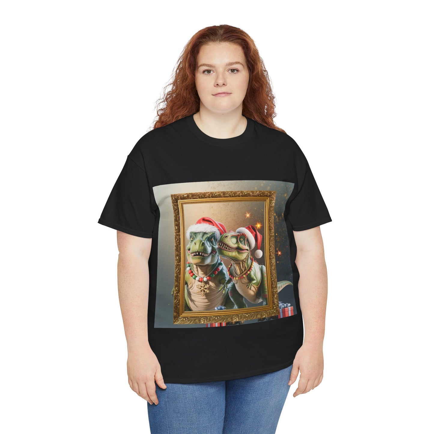 Christmas Mr & Mrs T-Rex T-Shirt — Festive T-Rex in Santa Hat with Presents