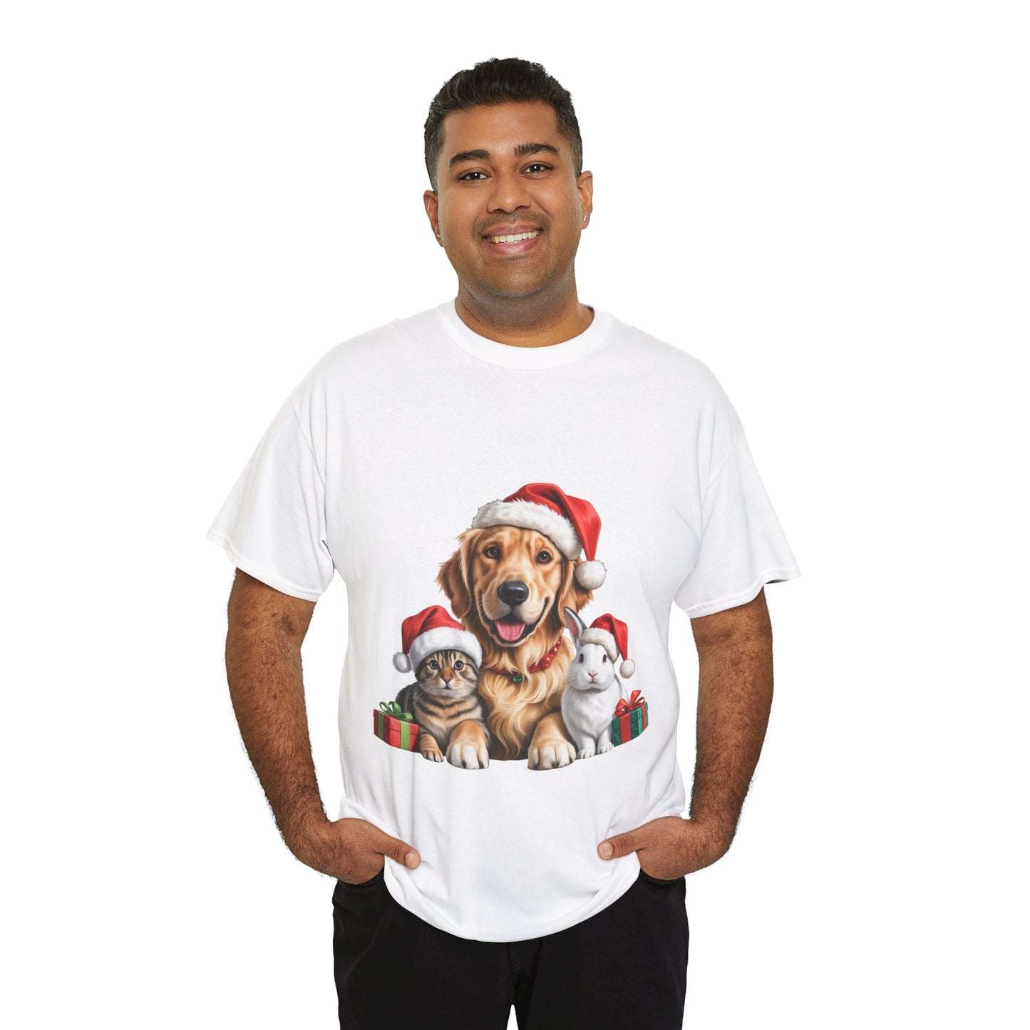 Furry Friends Christmas T-Shirt, Festive Labrador Tabby Rabbit Dog Christmas Tee, Cute Pet Lover Shirt, Holiday Apparel, Great Gift for Dog Owners