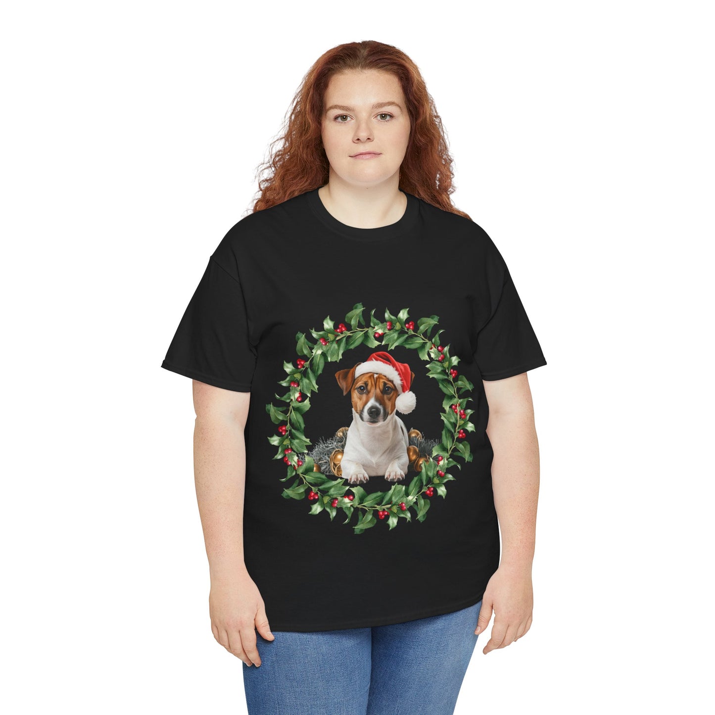 Jack Russell Christmas wreath T-Shirt, Festive Jack Russell Dog Christmas Tee, Cute Pet Lover Shirt, Holiday Apparel, Great Gift for Dog Owners