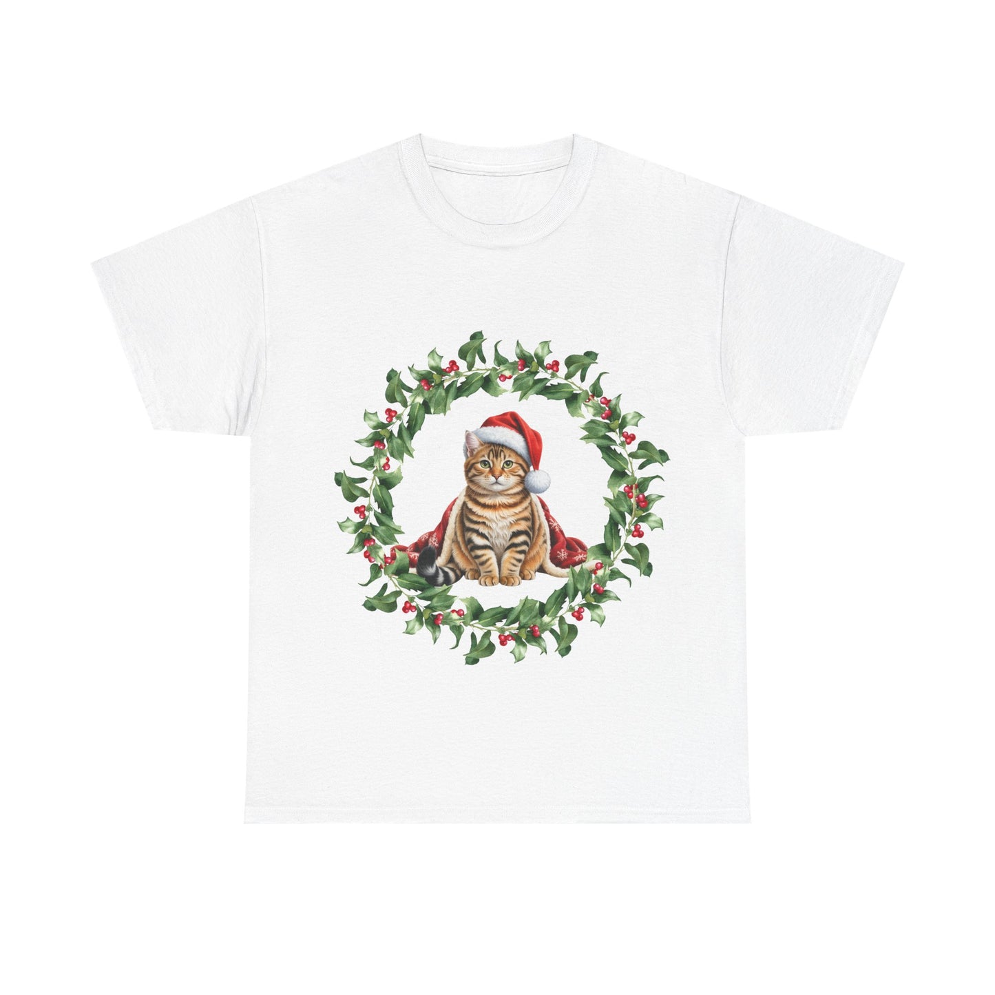 Tabby cat Christmas wreath T-Shirt, Festive tabby Cat Christmas Tee, Cute Pet Lover Shirt, Holiday Apparel, Great Gift for Pet Owners
