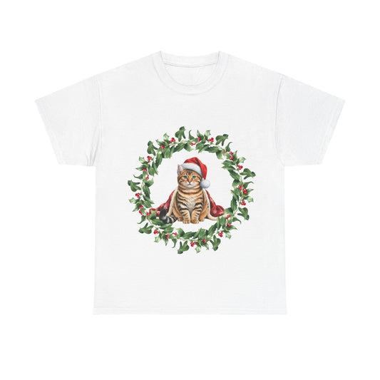 Tabby cat Christmas wreath T-Shirt, Festive tabby Cat Christmas Tee, Cute Pet Lover Shirt, Holiday Apparel, Great Gift for Pet Owners