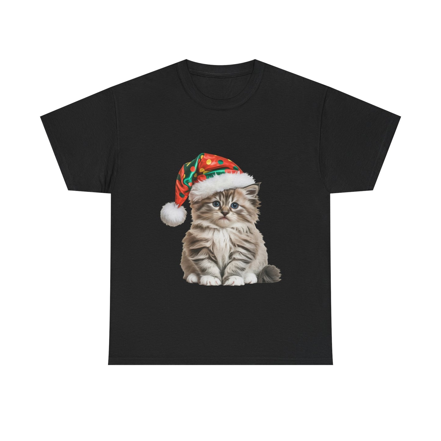 Christmas Kitten T-Shirt — Cute Cat in Santa Hat Holiday Tee