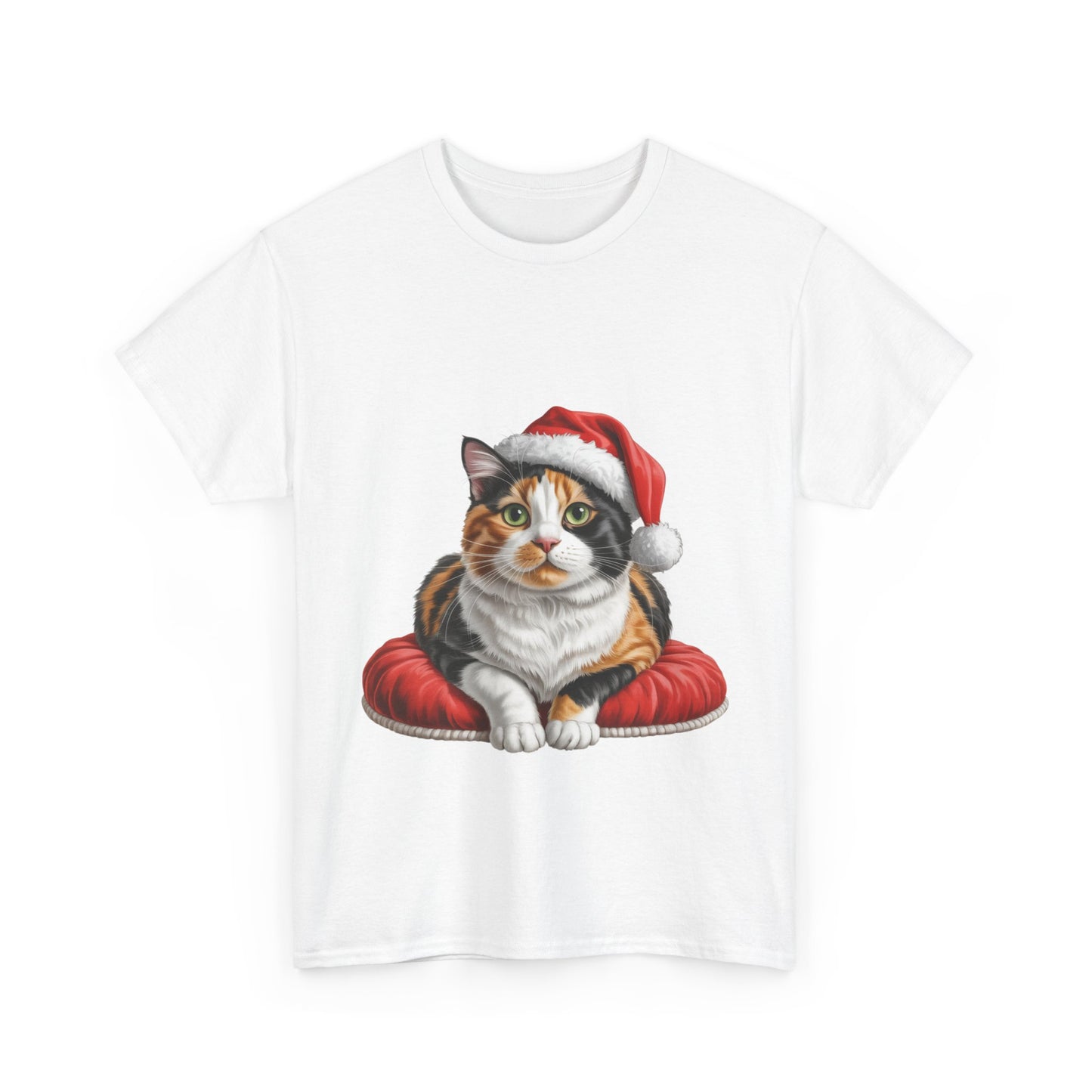Calico cat on a cushion Christmas T-Shirt, Festive calico Cat Christmas Tee, Cute Pet Lover Shirt, Holiday Apparel, Great Gift for Pet Owners