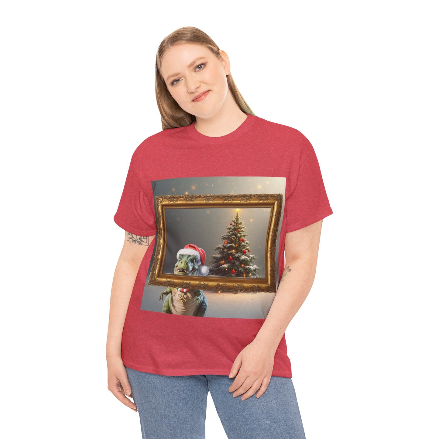 Christmas Dinosaur Portrait Tee — Santa Hat Dinosaur Christmas tree with Festive Tree