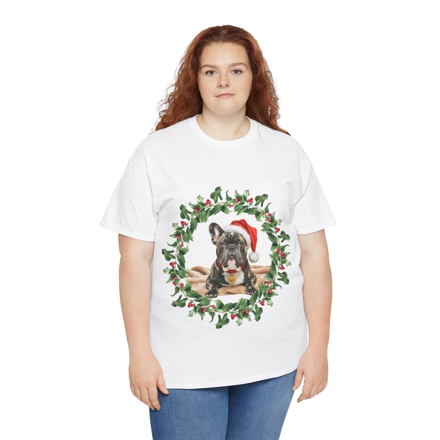 French Bulldog Christmas wreath T-Shirt, Festive Frenchie Dog Christmas Tee, Cute Pet Lover Shirt, Holiday Apparel, Great Gift for Dog Owners