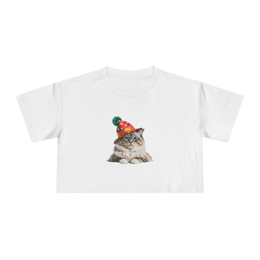 Cute Christmas Ragdoll Crop Tee — Ragdoll Cat Wearing Festive Christmas Hat