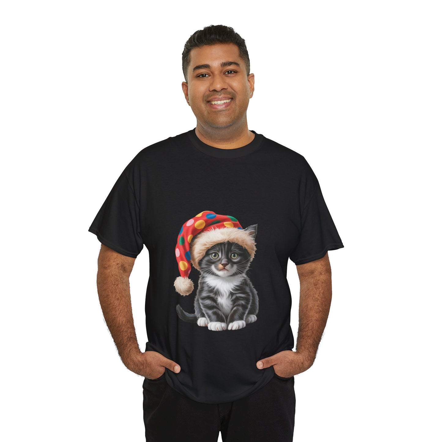 Kitten in Santa Hat T-Shirt - Cute Christmas Cat Holiday Tee