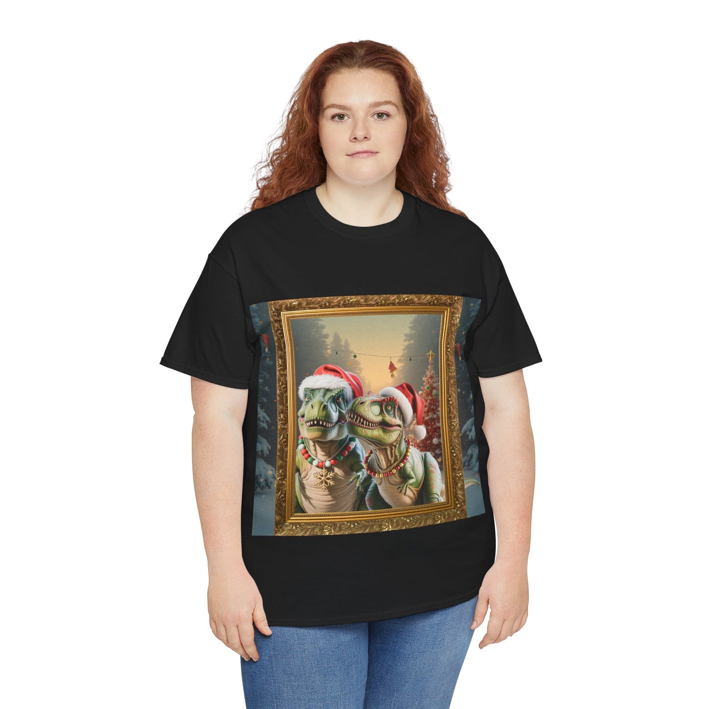 T-Shirt — Vintage Christmas T-Rexes in Santa Hats Holiday Graphic Tee