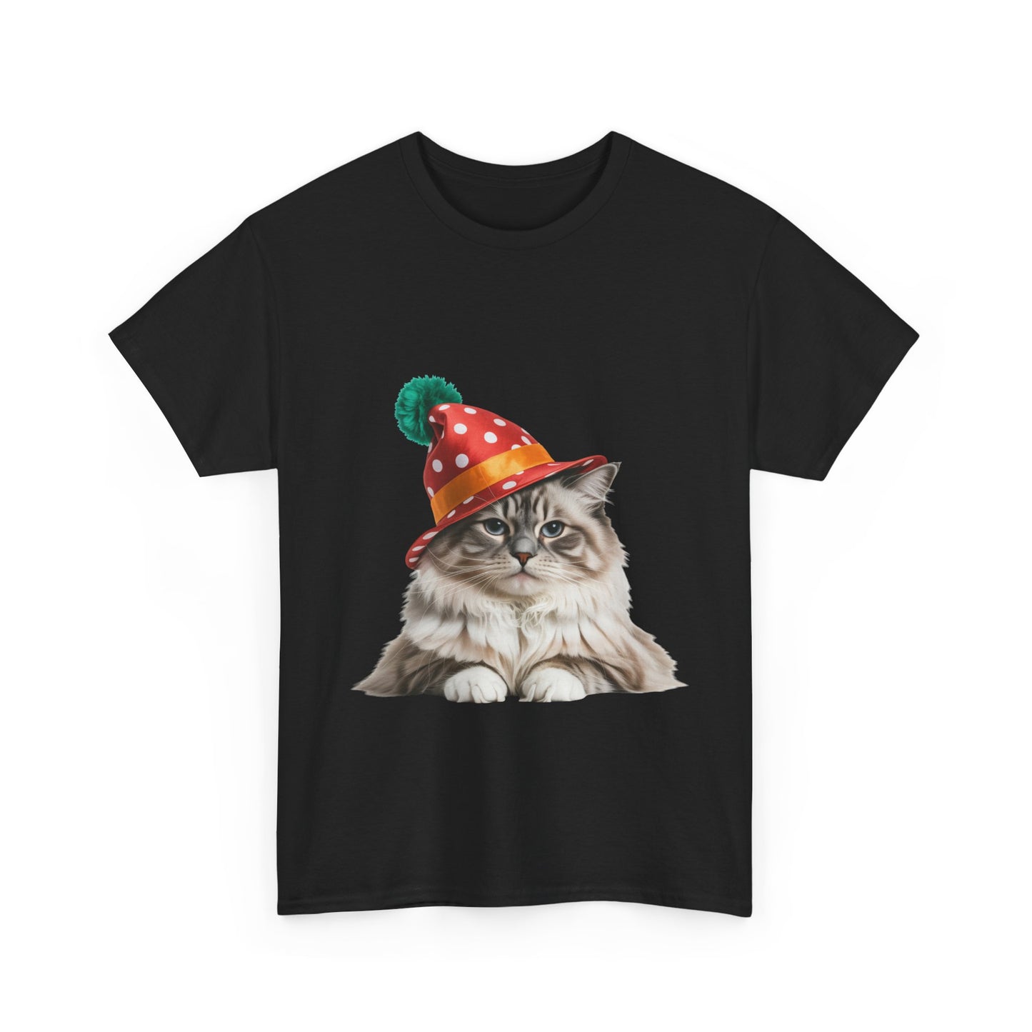 Christmas Party Cat T-Shirt — Cute Cat in Christmas Party Hat Tee