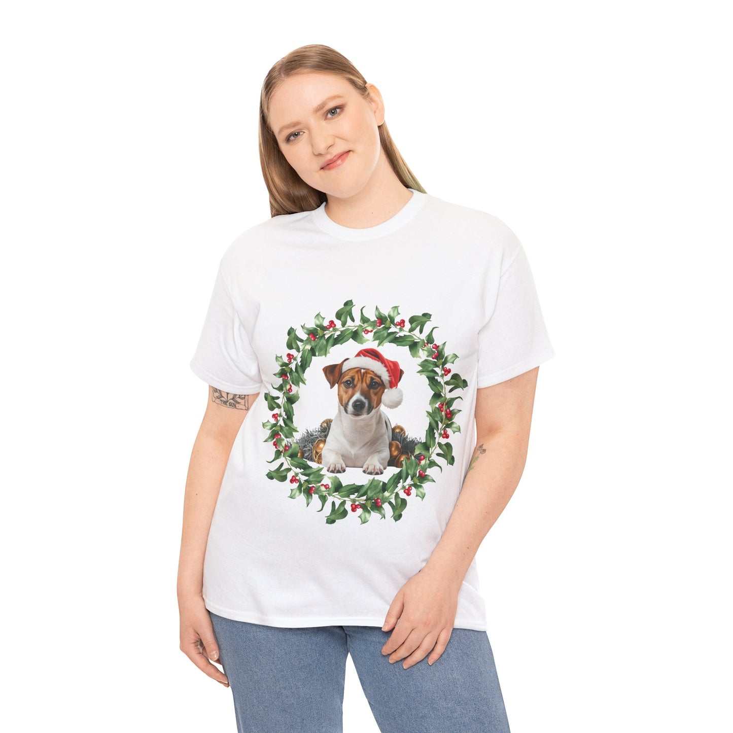 Jack Russell Christmas wreath T-Shirt, Festive Jack Russell Dog Christmas Tee, Cute Pet Lover Shirt, Holiday Apparel, Great Gift for Dog Owners