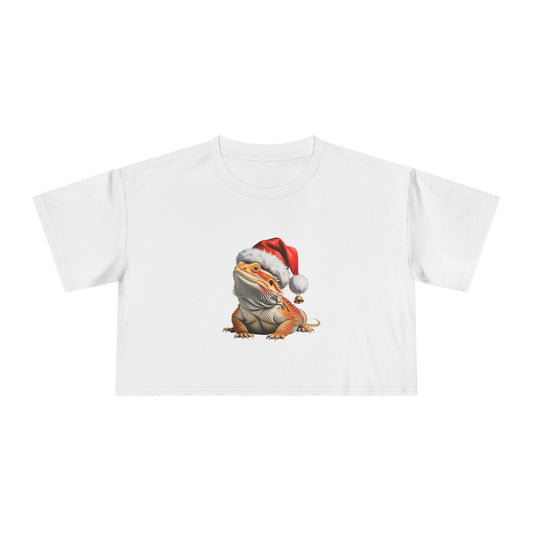 Christmas Bearded Dragon Crop Tee - Cute Bearded Dragon Santa Hat Holiday Top