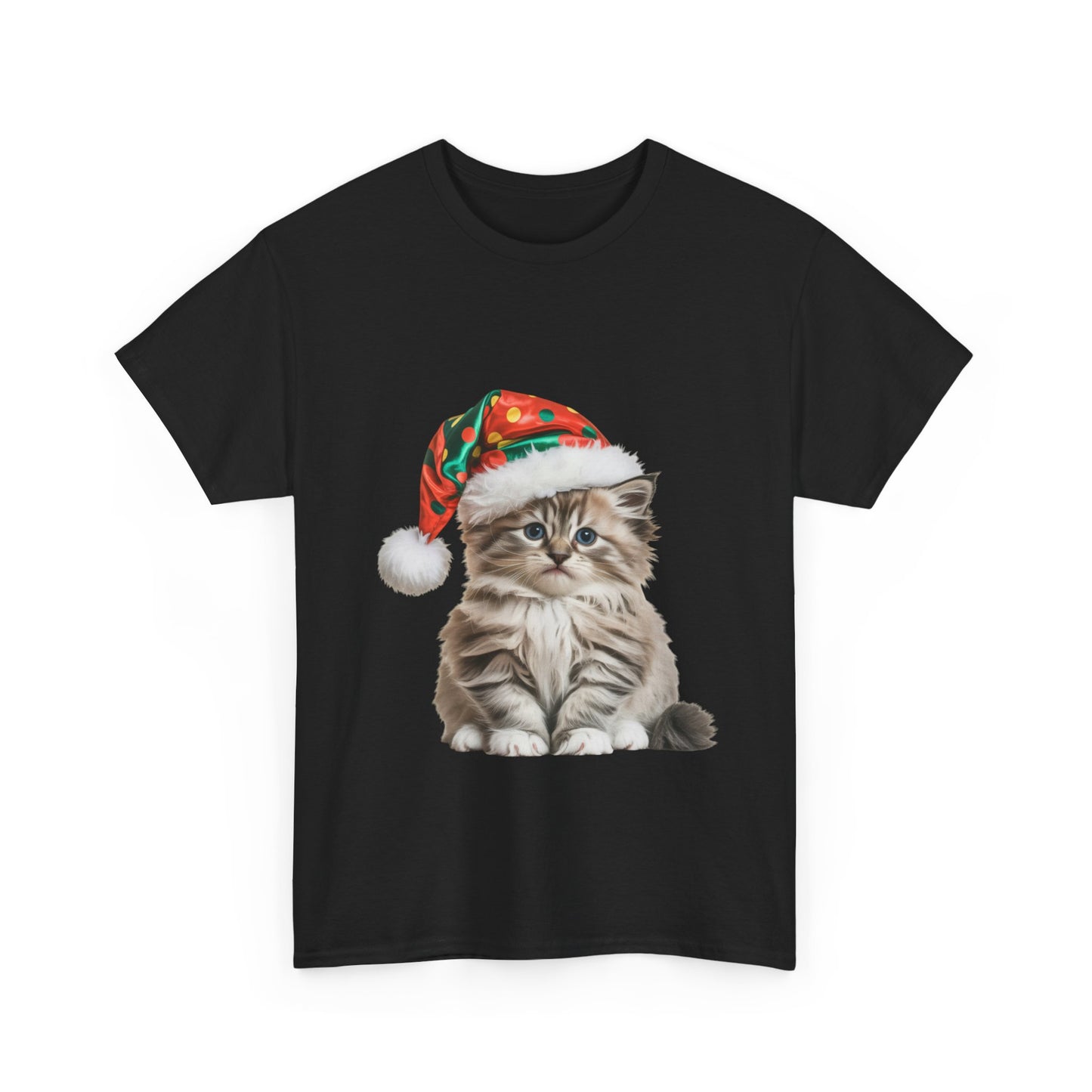 Christmas Kitten T-Shirt — Cute Cat in Santa Hat Holiday Tee