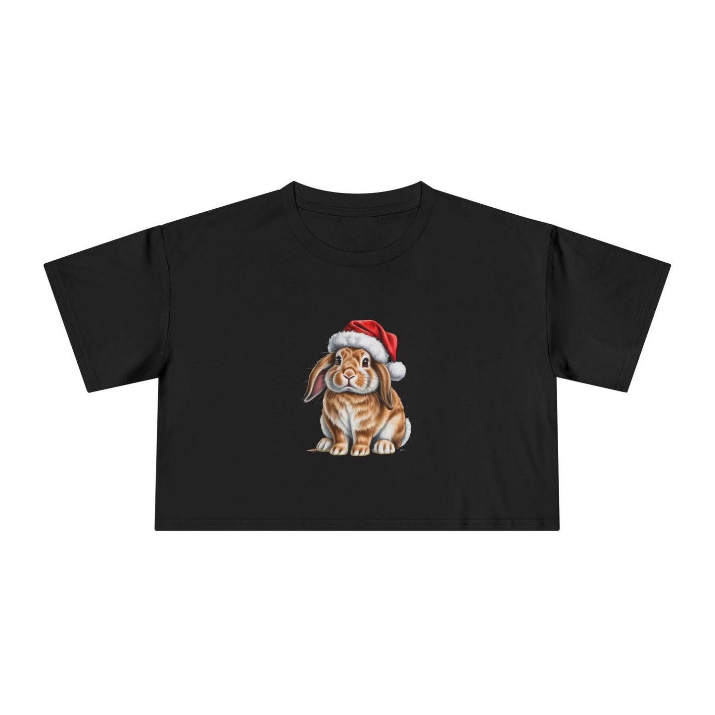Christmas Bunny Crop Tee - Cute Bunny in Santa Hat Women's Crop Top