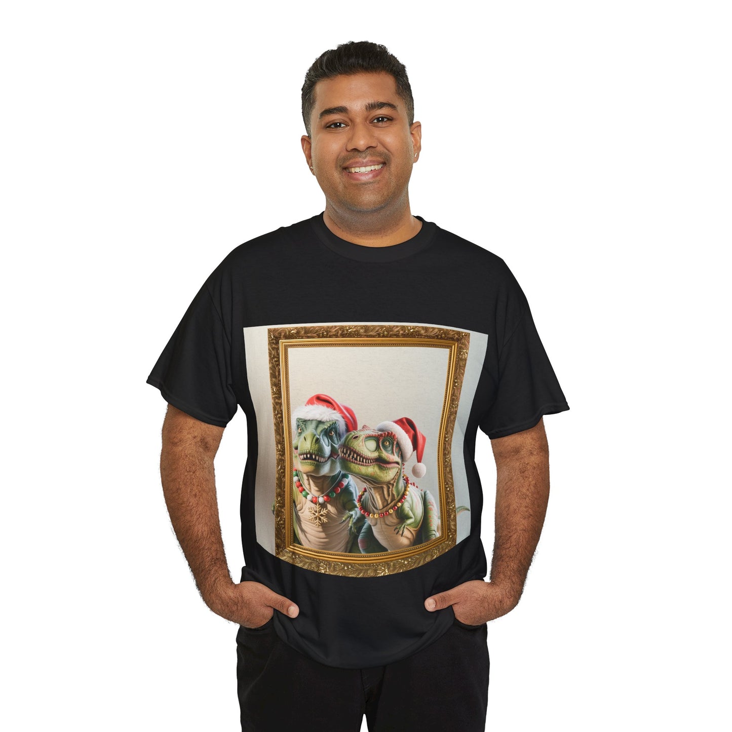 Christmas Mr & Mrs T-Rex T-Shirt — Festive T-Rex in Santa Hat with Presents