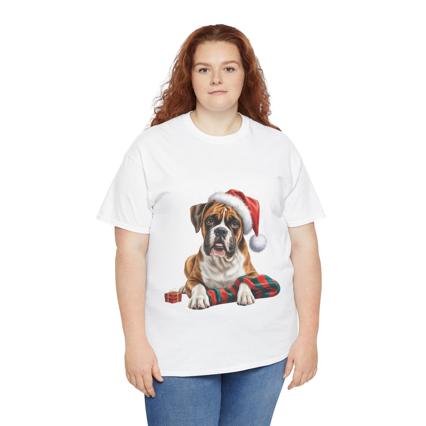 Santa's little Boxer T-Shirt, Festive Dog Christmas Tee, Cute Pet T-shirt, Holiday Women's Top, Dog Lover Gift, Christmas Apparel
