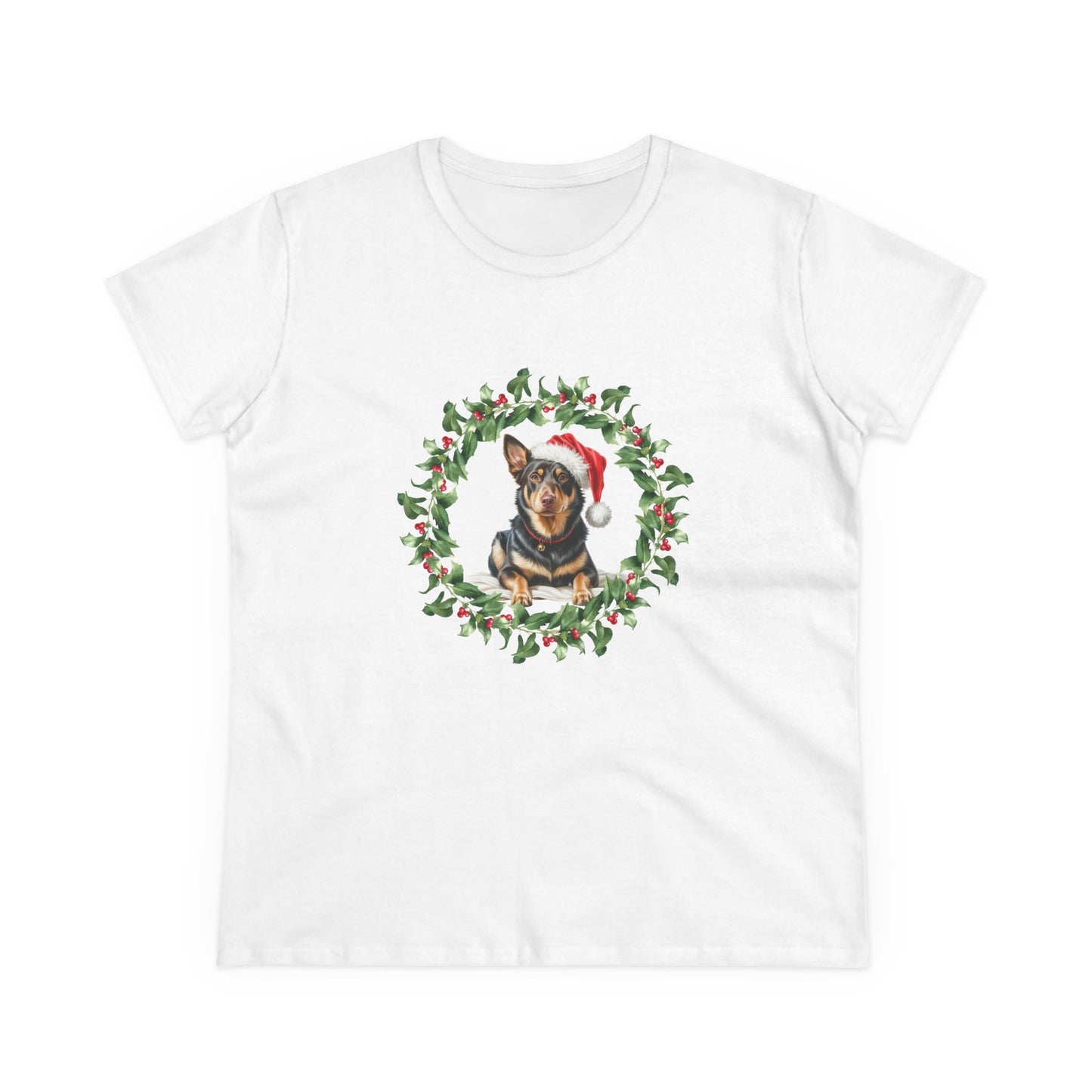 Kelpie wreath Christmas T-Shirt, Festive Kelpie Dog Christmas Tee, Cute Pet Lover Shirt, Holiday Apparel, Great Gift for Dog Owners