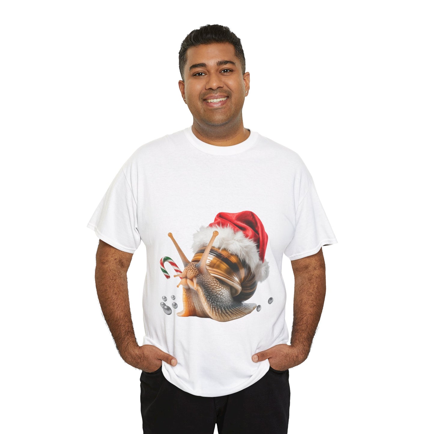 Christmas Snail T-Shirt — Cute Santa Hat Snail with Candy Cane Holiday Tee