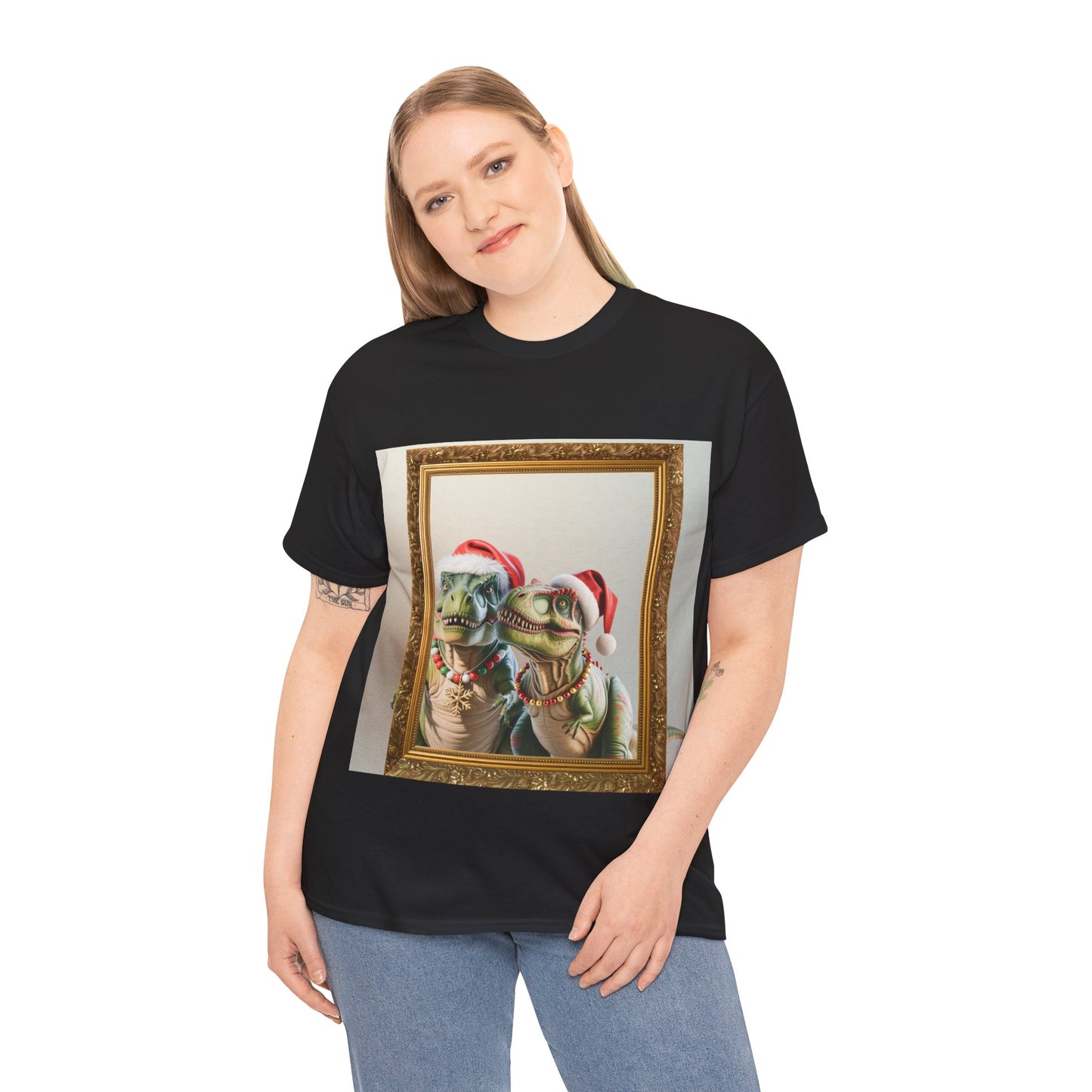 Christmas Mr & Mrs T-Rex T-Shirt — Festive T-Rex in Santa Hat with Presents