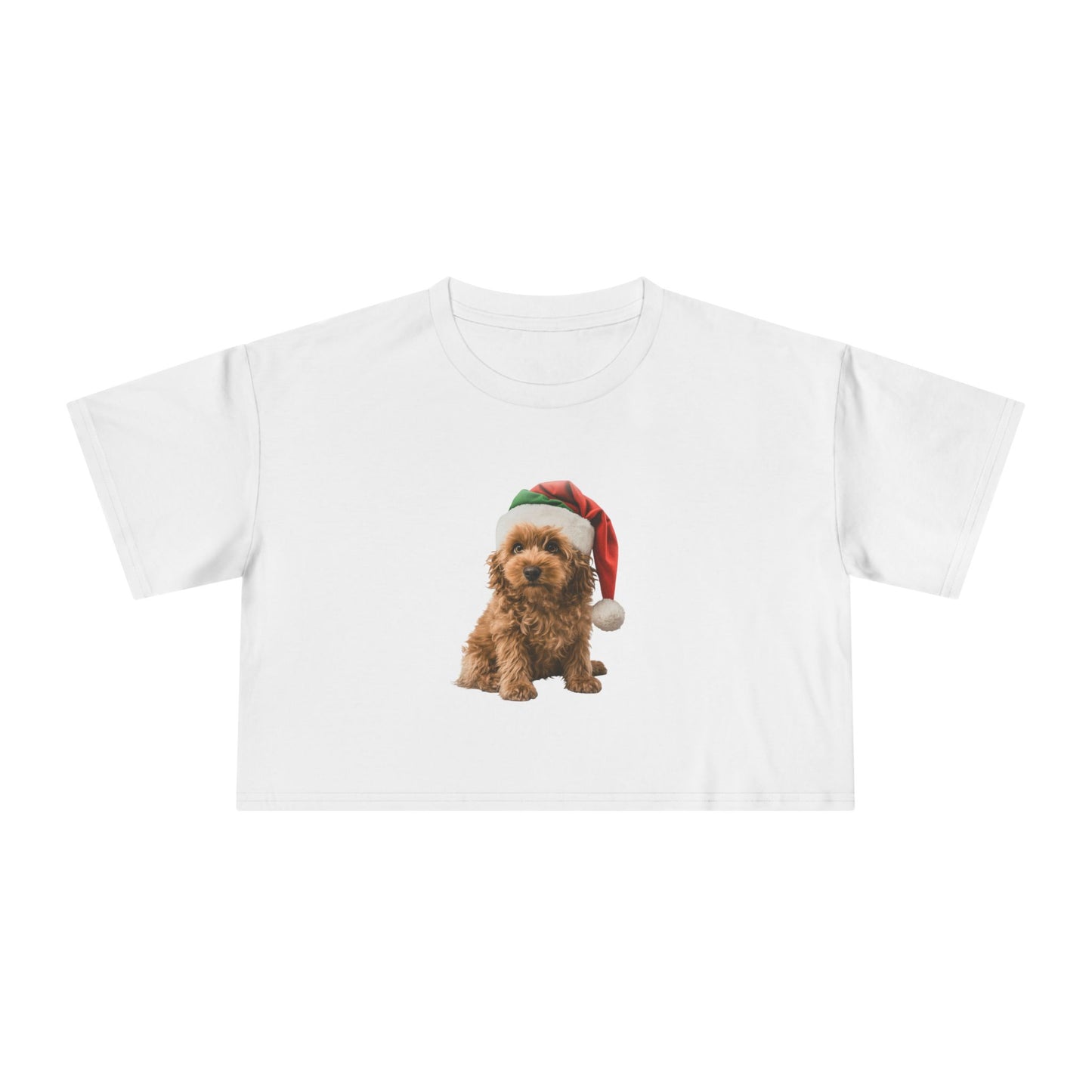 Christmas Cavoodle Crop Tee - Cute Cavoodle Dog in Santa Hat Holiday Top