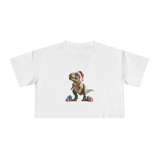 T-Rex Christmas Crop Tee — Festive Dino Holiday Graphic