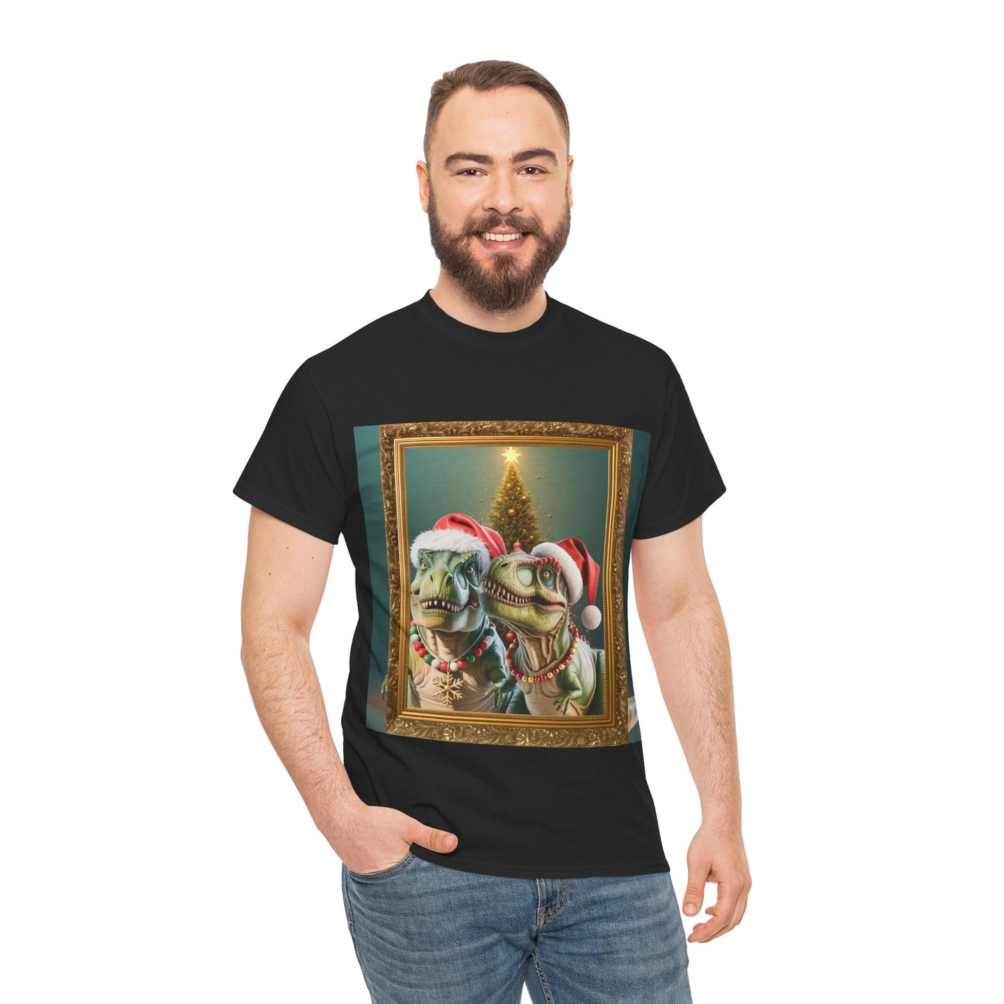 T-Rex Holiday Portrait Tee – Funny Christmas Dinosaur Shirt