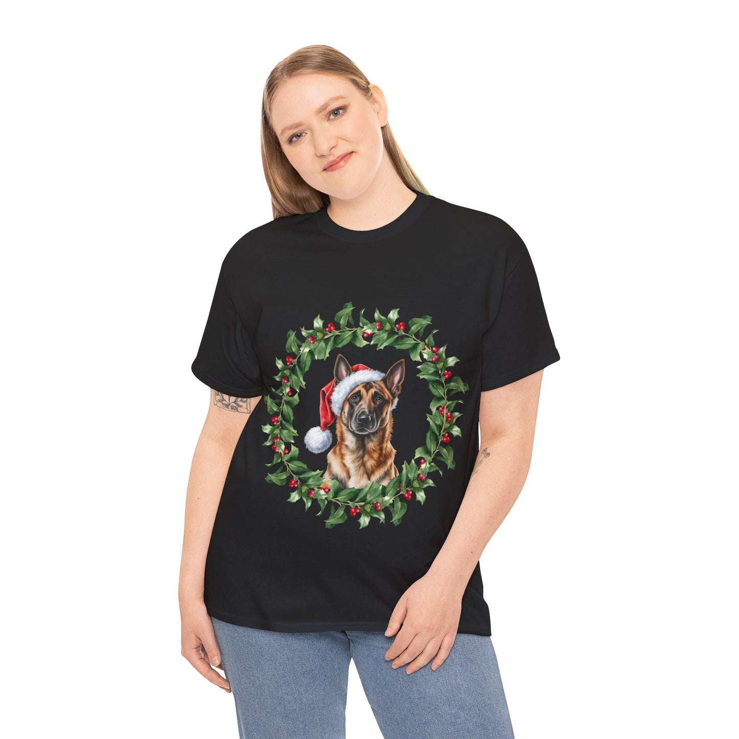 Belgian Malinois Christmas Wreath T-Shirt, Festive Belgian Malinois Dog Christmas Tee, Cute Pet Lover Shirt, Holiday Apparel, Great Gift for Dog Owners