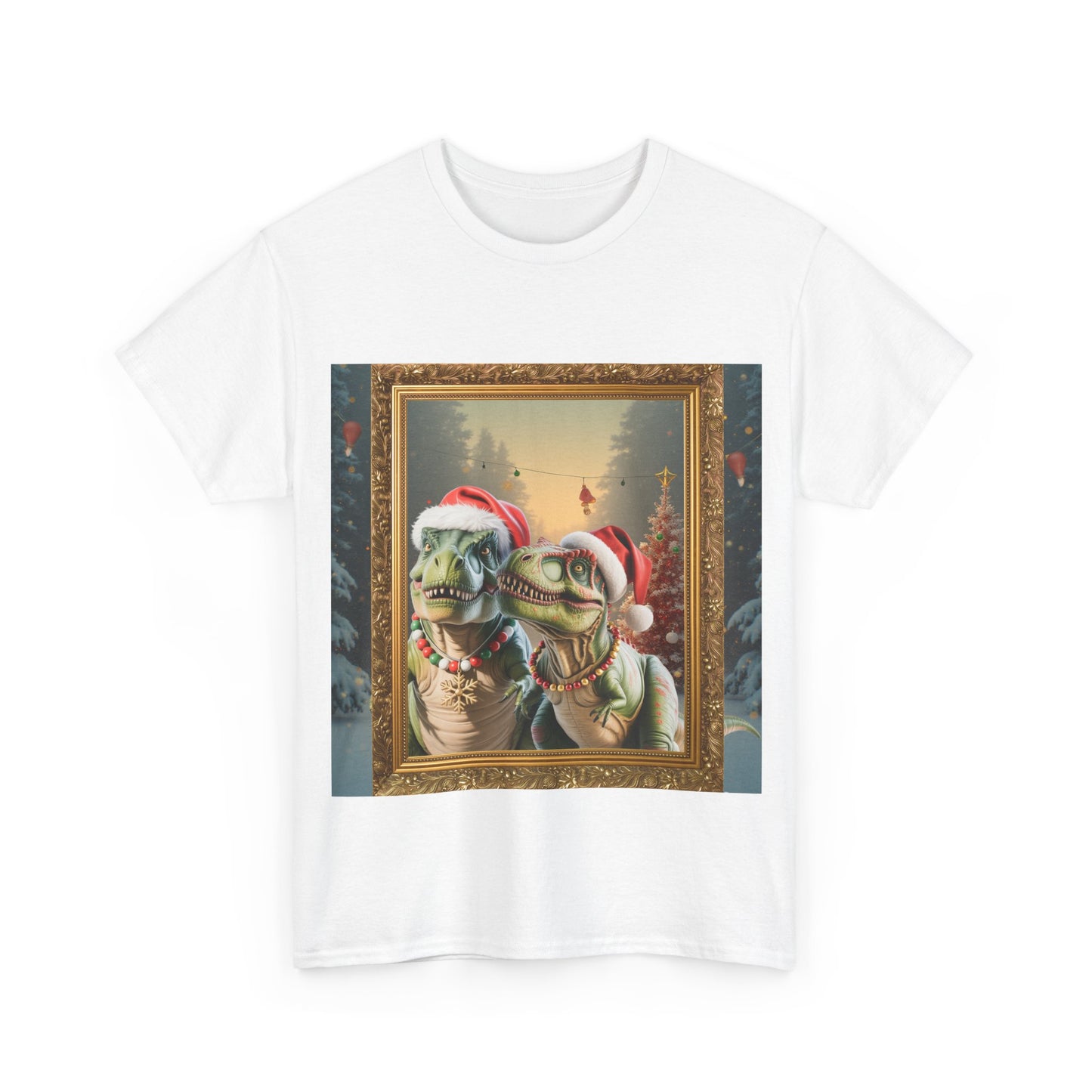 T-Shirt — Vintage Christmas T-Rexes in Santa Hats Holiday Graphic Tee