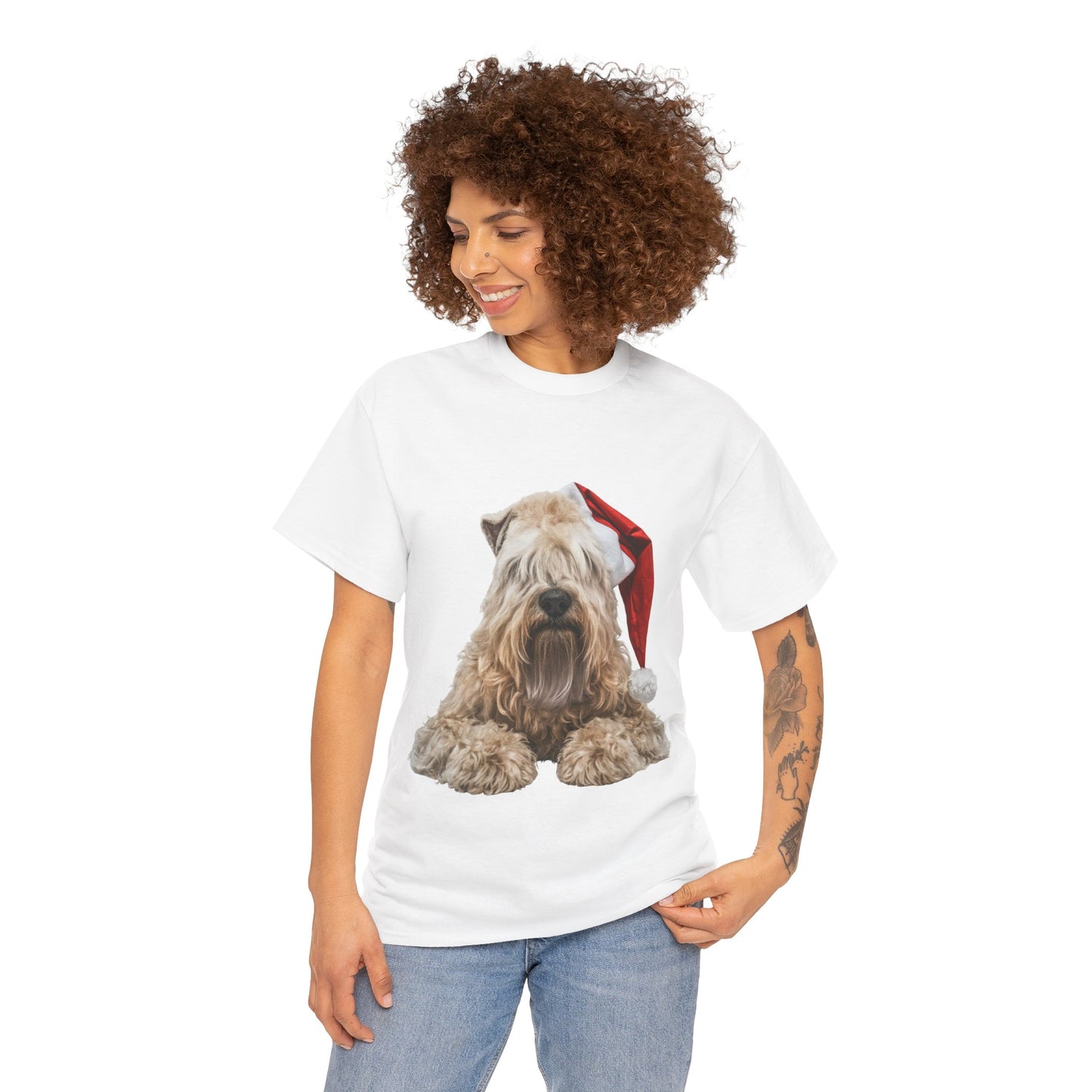 Wheaten Terrier Christmas Tee - Dog in Santa Hat Holiday T-Shirt