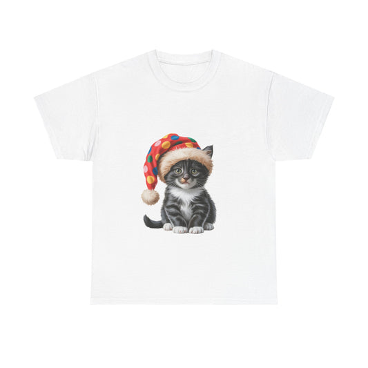 Kitten in Santa Hat T-Shirt - Cute Christmas Cat Holiday Tee