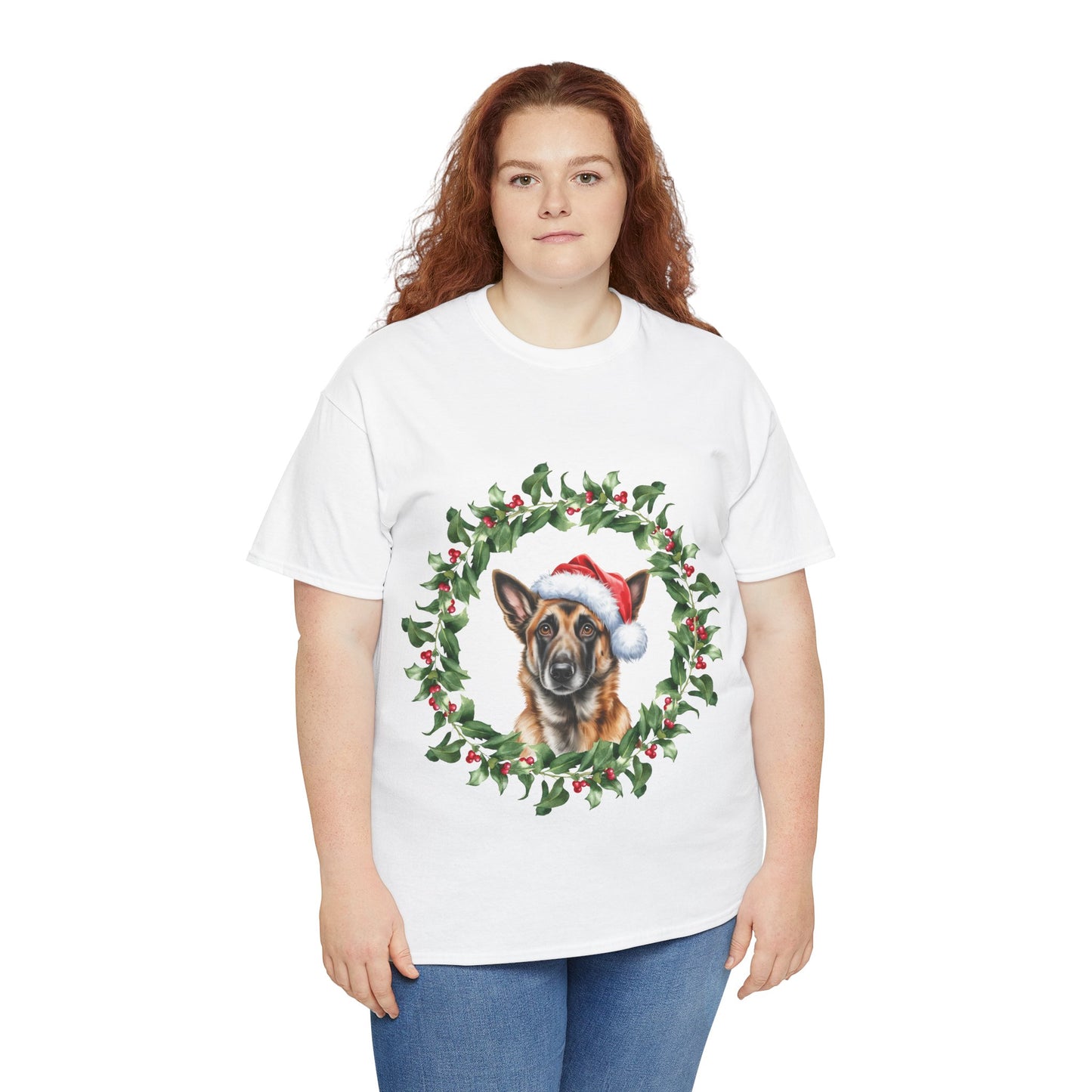 Belgian Malinois Christmas wreath T-Shirt, Festive Belgian Malinois Dog Christmas Tee, Cute Pet Lover Shirt, Holiday Apparel, Great Gift for Dog Owners