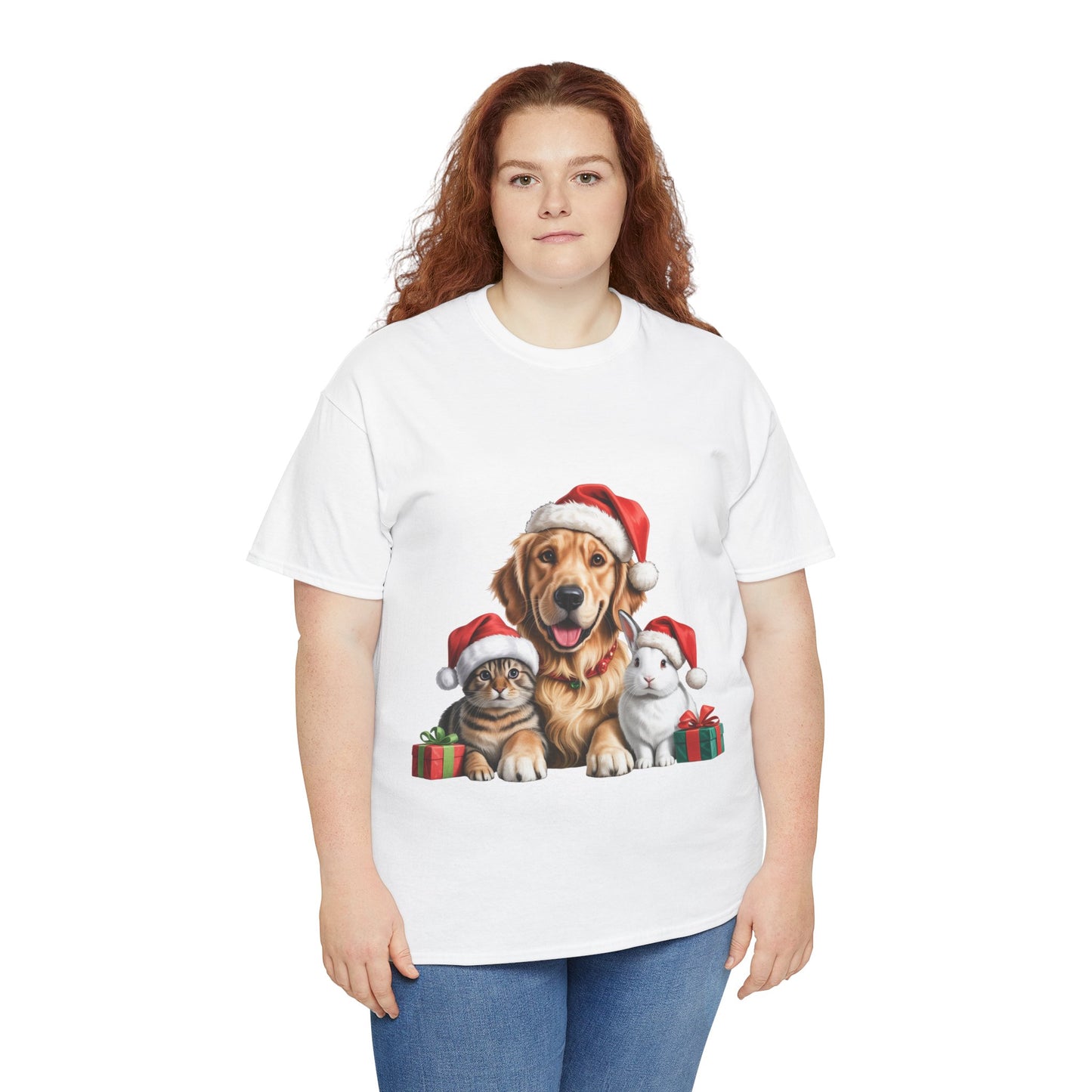 Furry Friends Christmas T-Shirt, Festive Labrador Tabby Rabbit Dog Christmas Tee, Cute Pet Lover Shirt, Holiday Apparel, Great Gift for Dog Owners