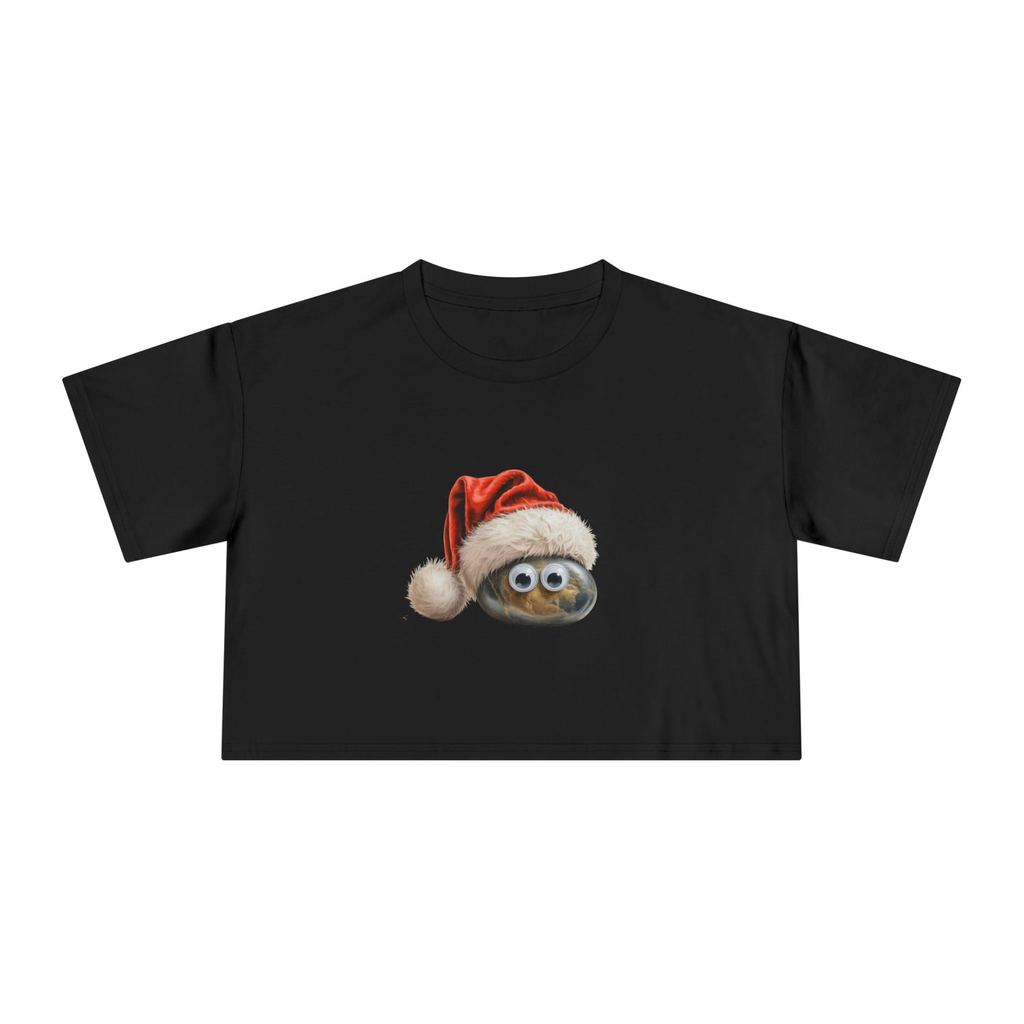 Crop Tee — Cute Pet Rock with Santa Hat Holiday Top