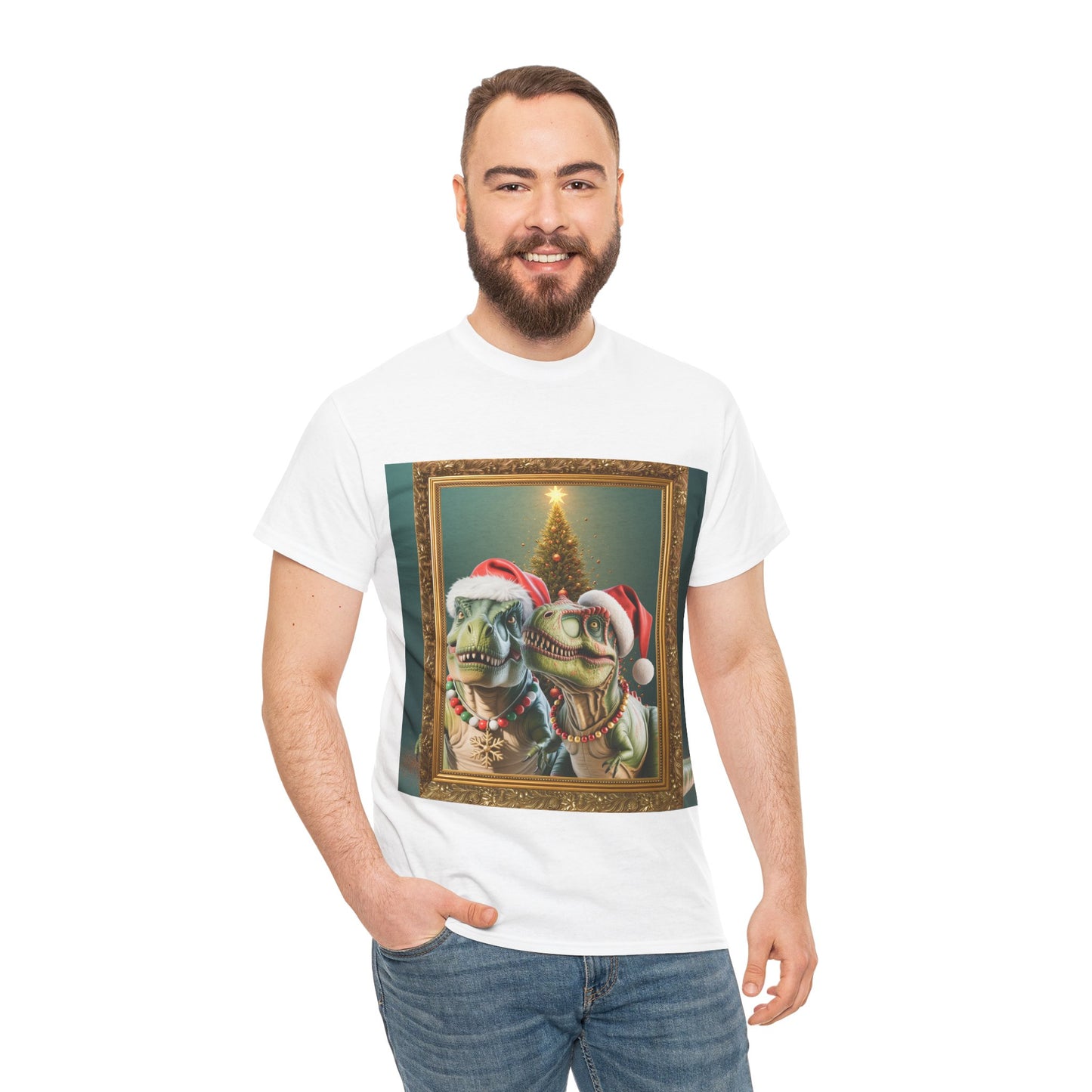 T-Rex Holiday Portrait Tee – Funny Christmas Dinosaur Shirt