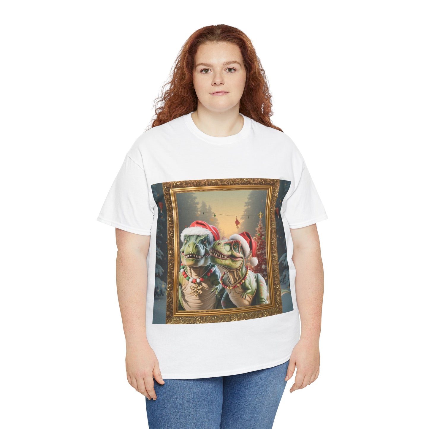 T-Shirt — Vintage Christmas T-Rexes in Santa Hats Holiday Graphic Tee
