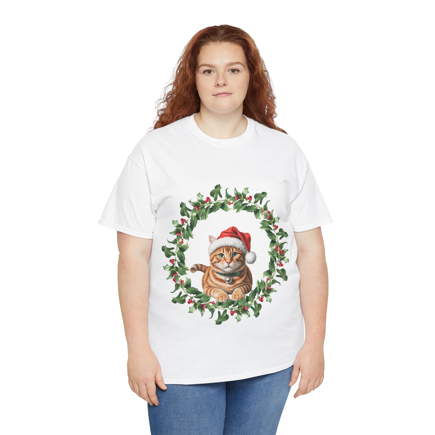 Ginger Christmas cat in wreath! T-Shirt, Festive Ginger Cat Christmas Tee, Cute Pet Lover Shirt, Holiday Apparel, Great Gift for Pet Owners
