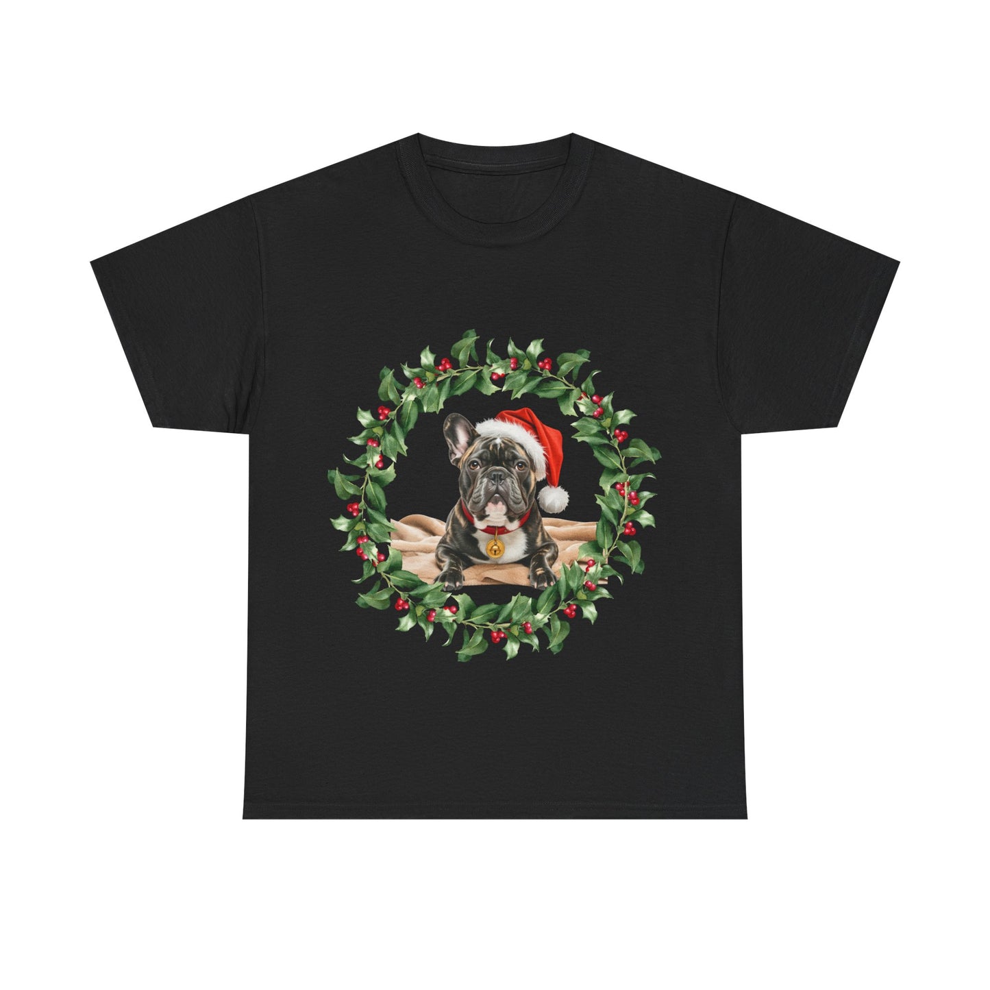 French Bulldog Christmas wreath T-Shirt, Festive Frenchie Dog Christmas Tee, Cute Pet Lover Shirt, Holiday Apparel, Great Gift for Dog Owners