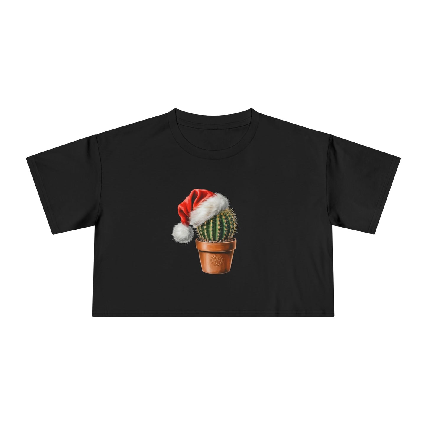 Crop Tee — Festive Cactus in Santa Hat Christmas Top