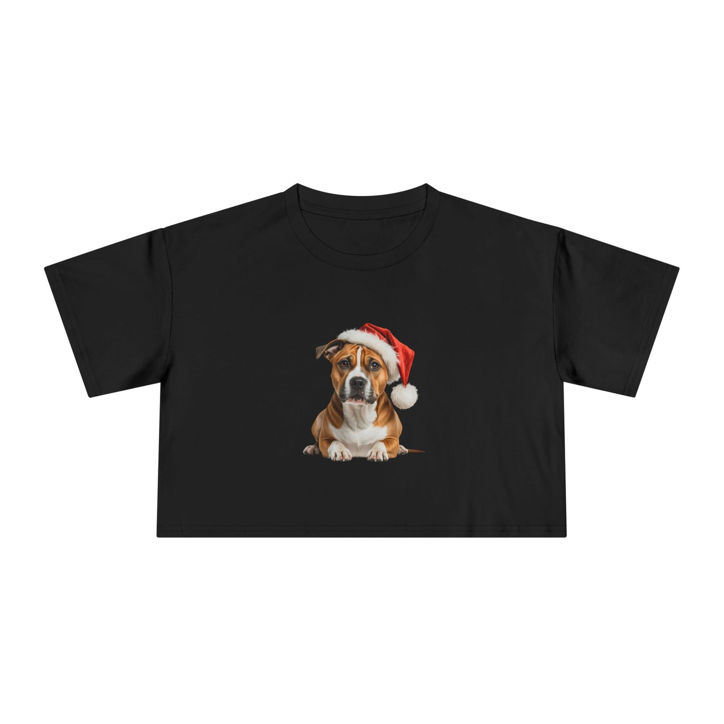 Christmas Stafffordshire Terrier Crop Tee — Santa Hat Staffy Dog Graphic Top