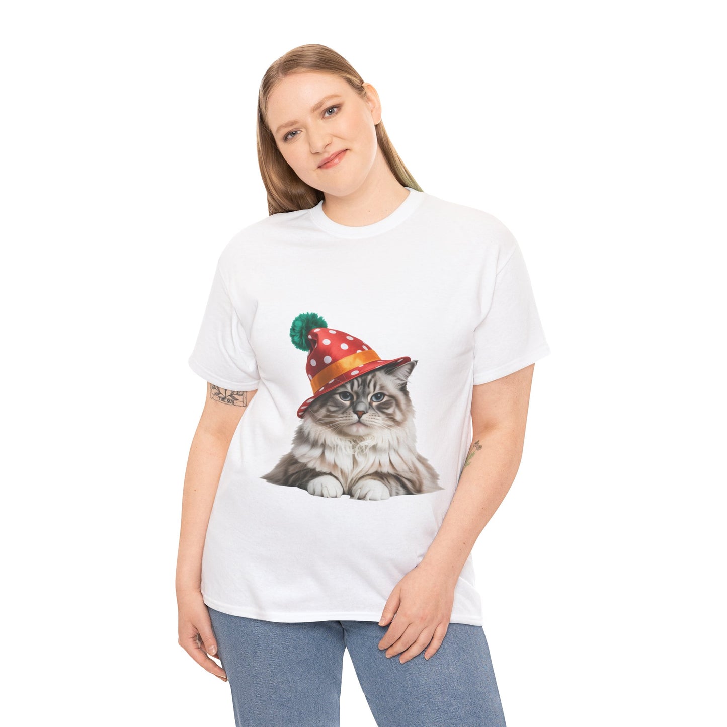 Christmas Cat in Christmas Party Hat T-Shirt — Cute Christmas Kitty Tee