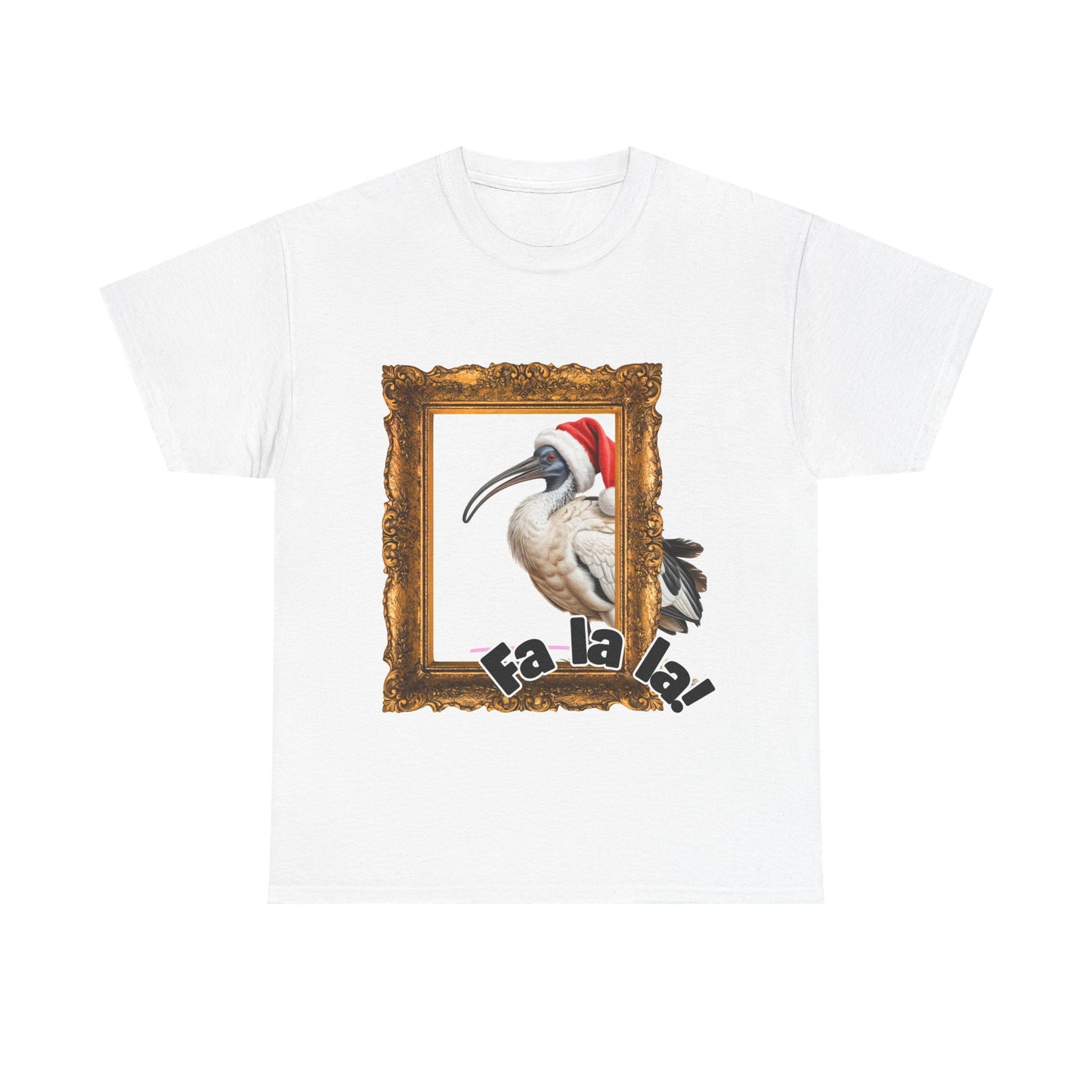 T-Shirt — Christmas Ibis in Gold Frame “Fa la la!” Holiday Tee