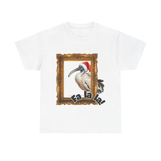 T-Shirt — Christmas Ibis in Gold Frame “Fa la la!” Holiday Tee