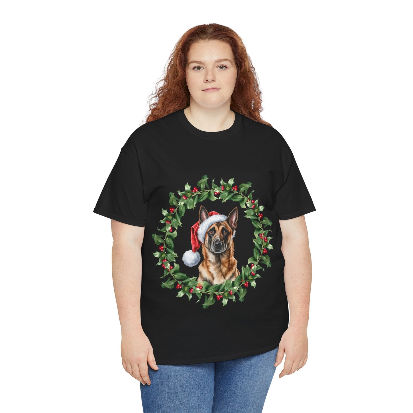 Belgian Malinois Christmas Wreath T-Shirt, Festive Belgian Malinois Dog Christmas Tee, Cute Pet Lover Shirt, Holiday Apparel, Great Gift for Dog Owners