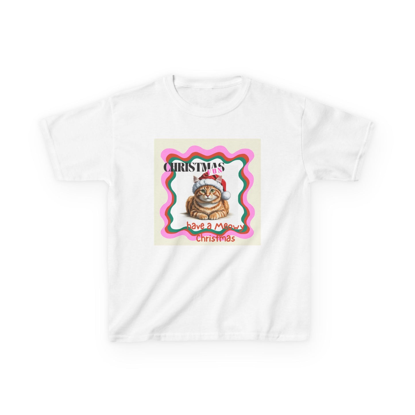 Kids Ginger Cat Christmas Kids Tee with Fun Holiday Design