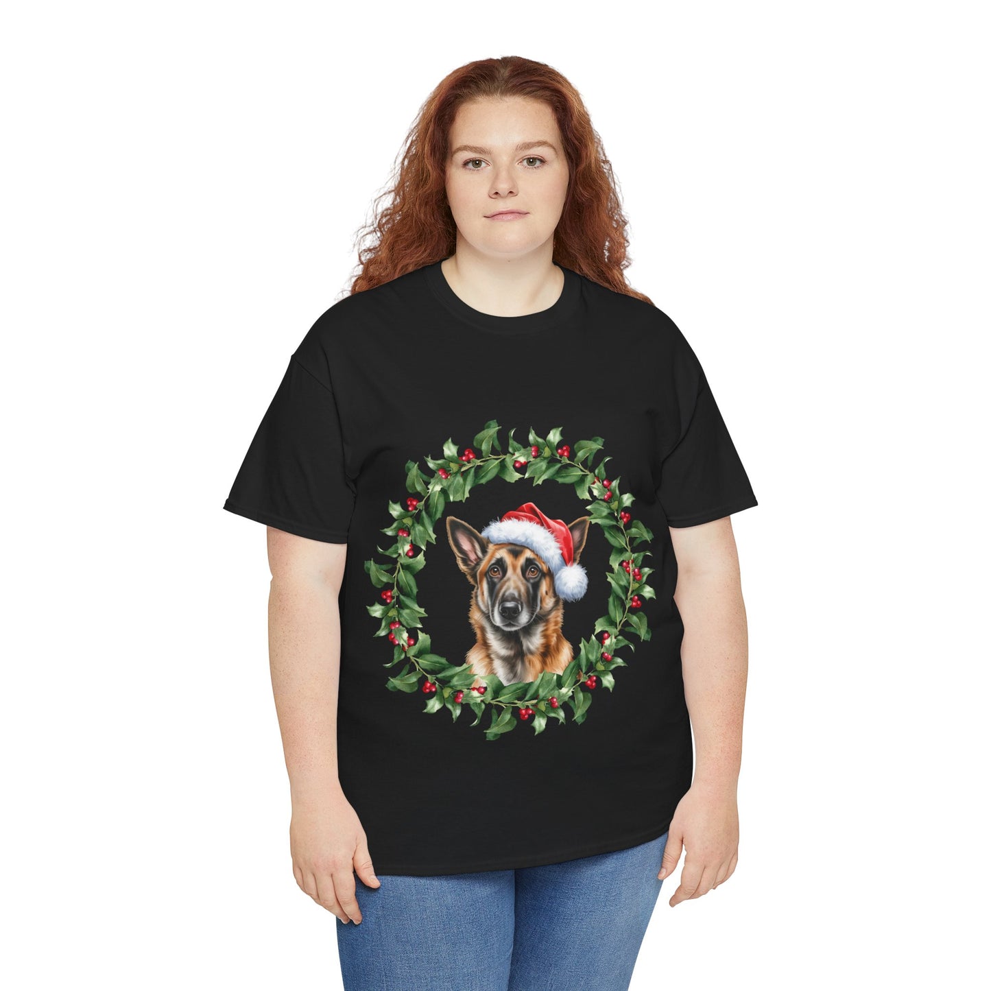 Belgian Malinois Christmas wreath T-Shirt, Festive Belgian Malinois Dog Christmas Tee, Cute Pet Lover Shirt, Holiday Apparel, Great Gift for Dog Owners