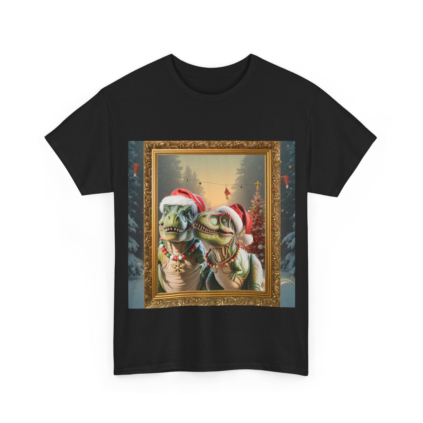 T-Shirt — Vintage Christmas T-Rexes in Santa Hats Holiday Graphic Tee