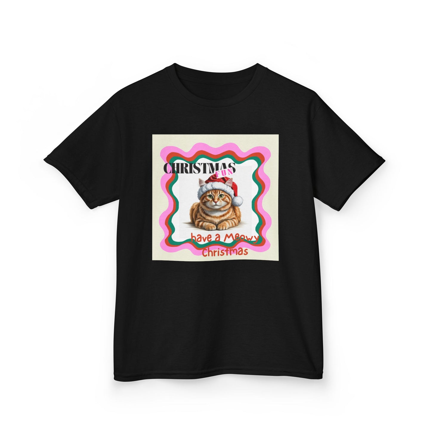 Kids Ginger Cat Christmas Kids Tee with Fun Holiday Design