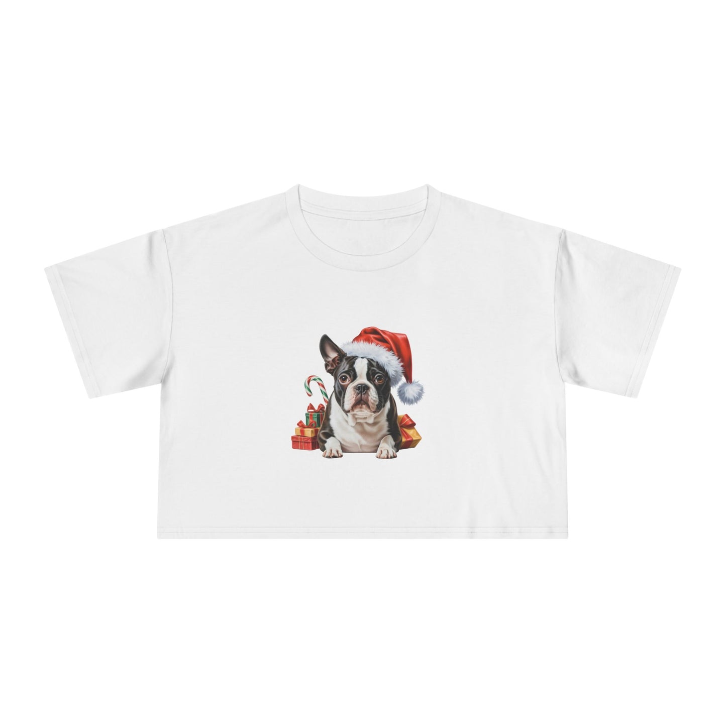 Christmas Boston TerrierCrop Tee — Cute Boston Terrier Dog Holiday Top