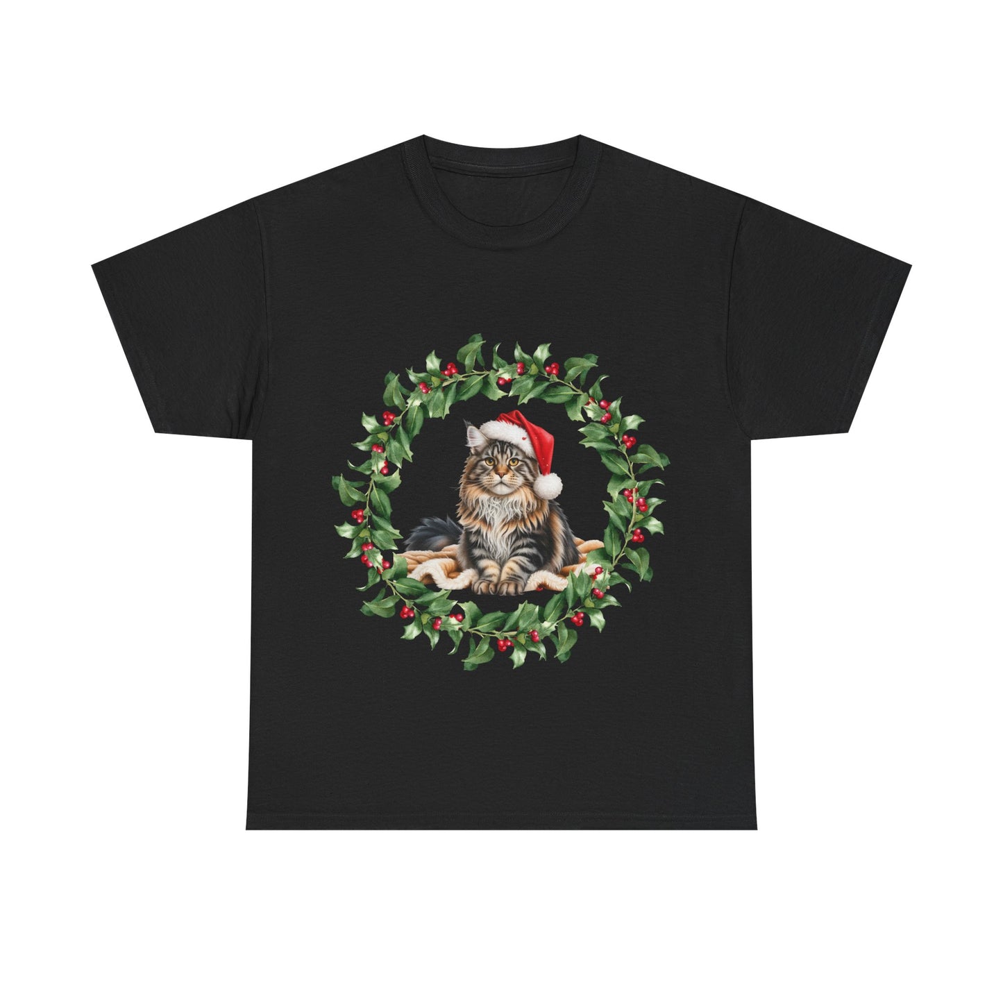 Maine Coon cat Christmas wreath T-Shirt, Festive Maine Coon Cat Christmas Tee, Cute Pet Lover Shirt, Holiday Apparel, Great Gift for Pet Owners