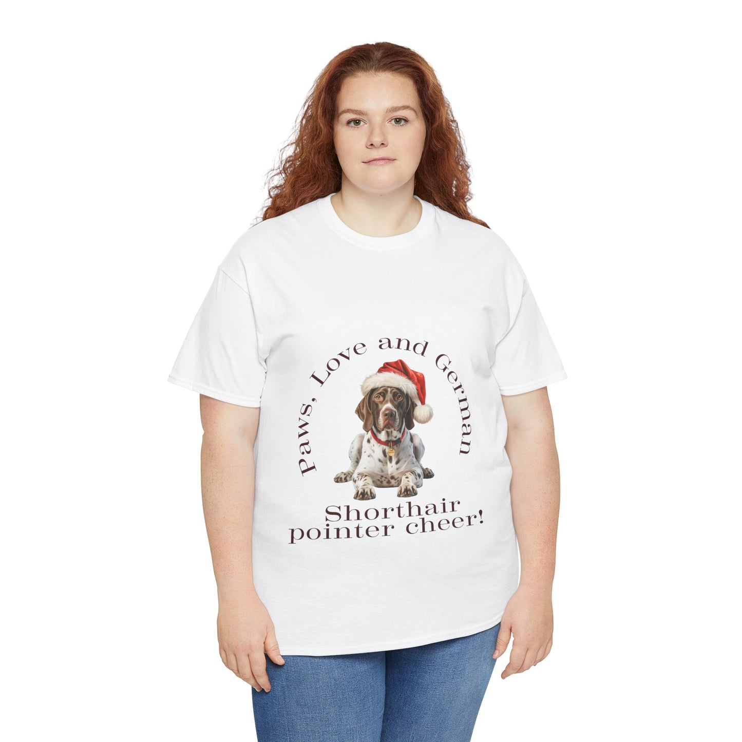 Paws, love, & German Shorthaired Pointer Cheer Christmas T-Shirt, Festive GSP Christmas Tee, Cute Pet Lover Shirt, Holiday Apparel, Great Gift for Dog Owners